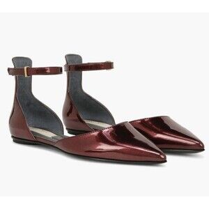 FRANCO SARTO Racer Ankle Strap d'Orsay Pointed Toe Flat Red Metallic NEW